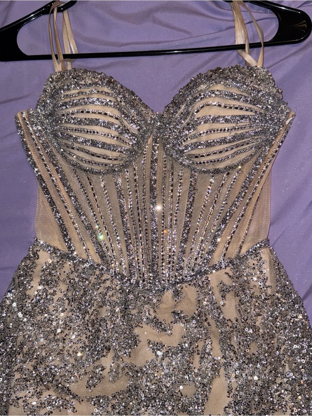 Beaded Champagne Prom Dress with Corseted Bodice - Picture 1 of 5